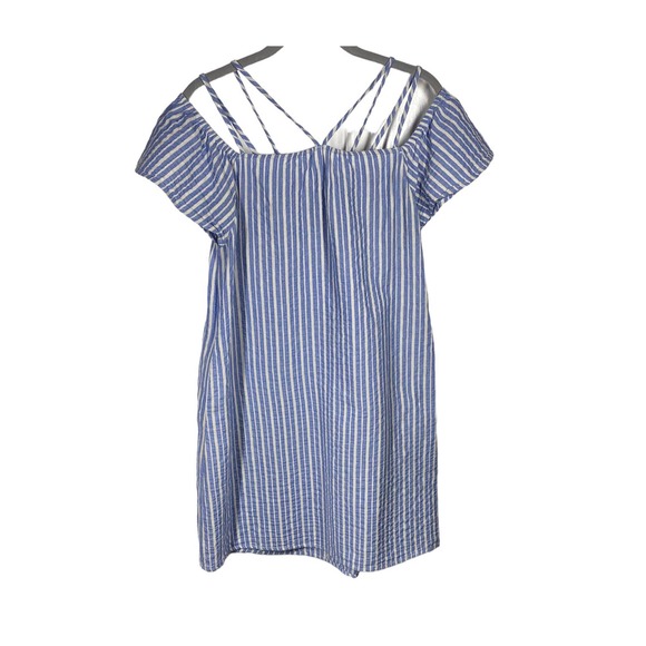 Lush Dresses & Skirts - Lush Striped Off The Shoulder Dress Pockets Linen Cotton Blend Blue White Medium